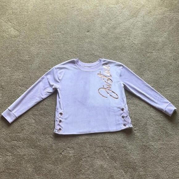 JUSTICE Lilac & Gold Velour Lace-Up Sides Sweatshirt Plush Comfort 18 Plus - Picture 2 of 6